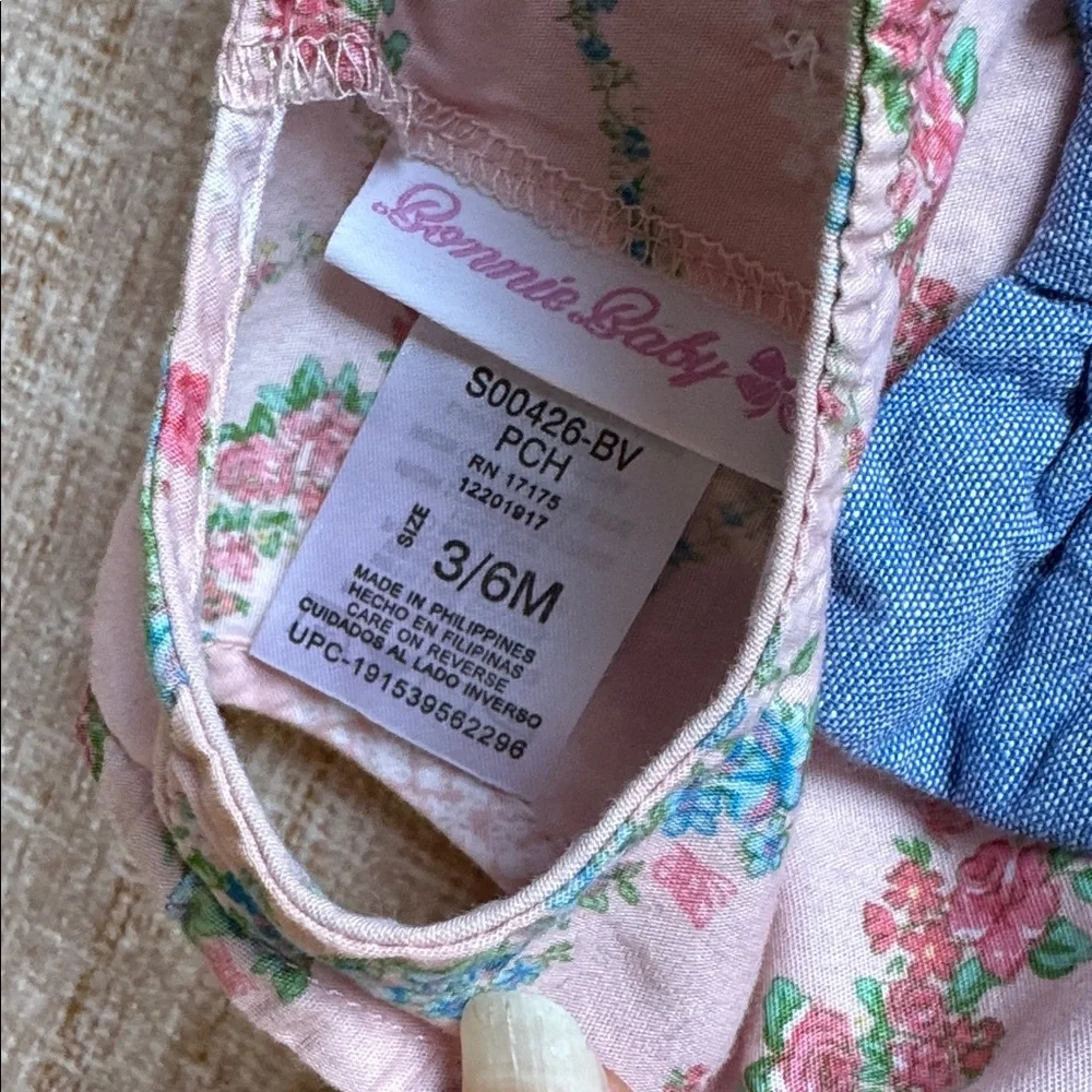 Bonnie Baby Pink and Blue Floral Ruffled Romper size 3-6M